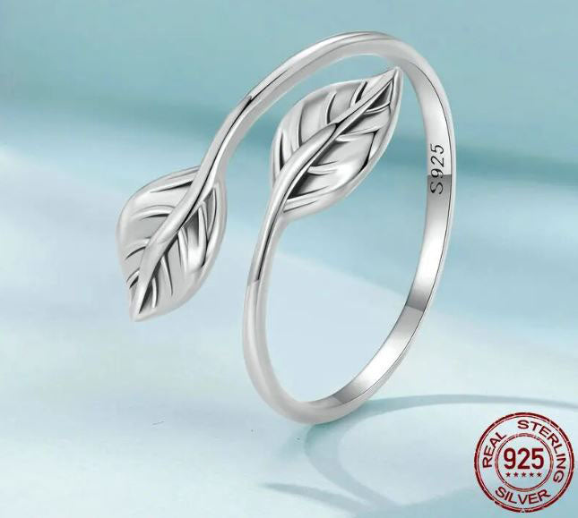 925 Sterling Silver Leaf Ring  Adjustable
