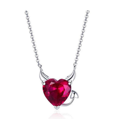 Sterling Silver pink heart Necklace For Women Little Devil pendant