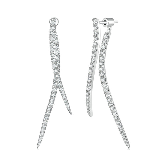 Elegant Long Drop Earrings Silver Tassel