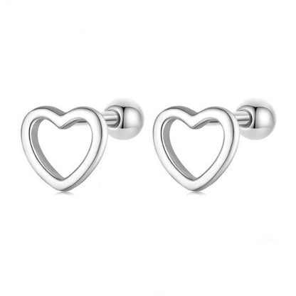 Heart Stud Earrings Sterling Silver Studs Push Back