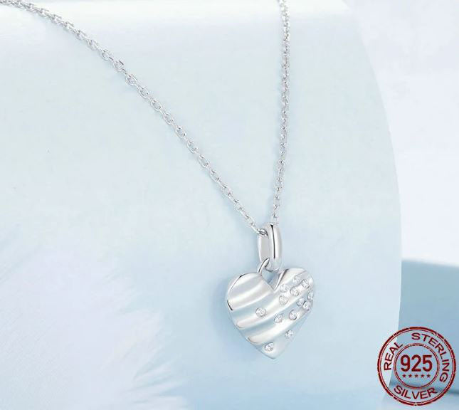 Pendant Necklace Clear Shimmering Heart Sterling Silver