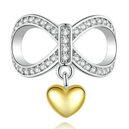 Sterling Silver infinity Charm Love with gold Heart 