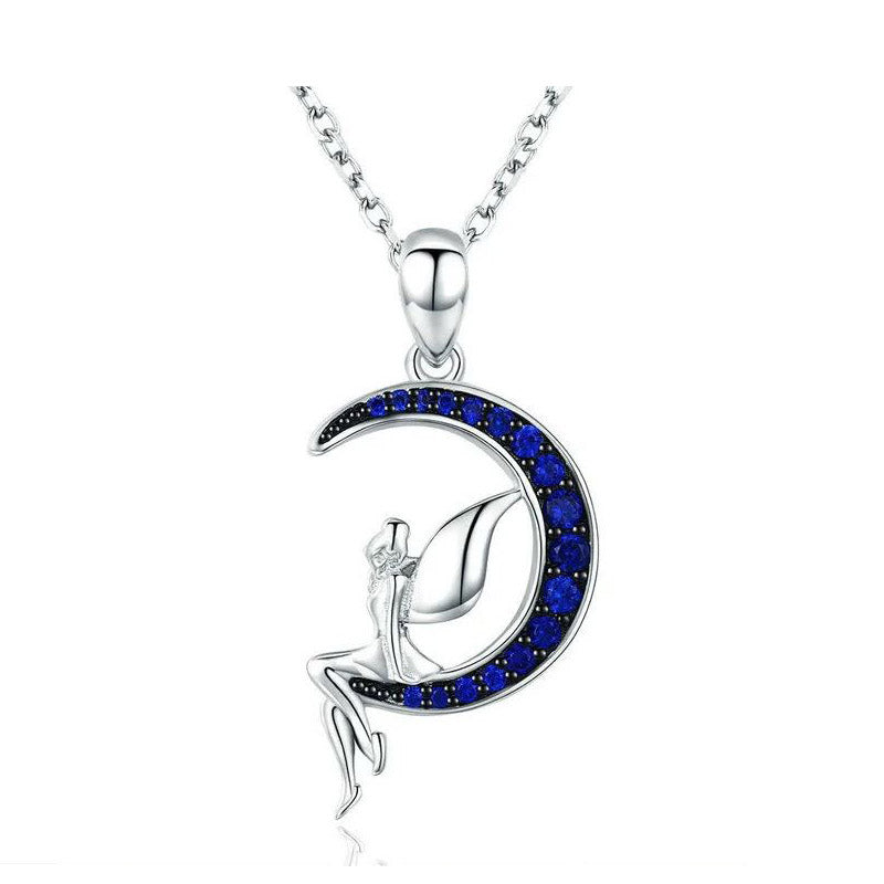 Sterling Silver Necklace For Women Lucky Fairy Crescent Moon