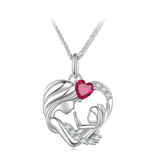 Sterling Silver Mother and daughter Necklace Heart