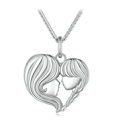 Sterling Silver Necklace For Women Mother and Daughter Heart