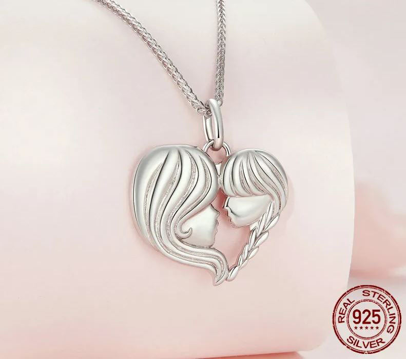 Necklace For Women Pendant Mother and Daughter 925 Sterling Silver