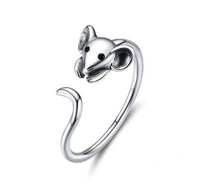 Mouse Ring Open Adjustable Black sterling silver