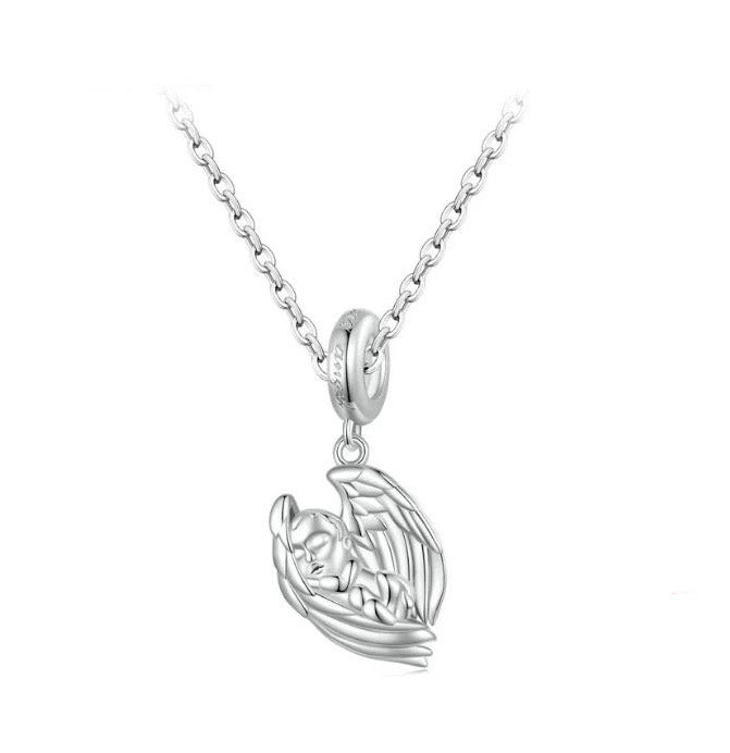 925 Sterling Silver Angel Baby Necklace Cubic Zirconia 45cm