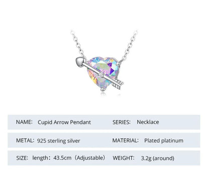 925 Sterling Silver Cupid Arrow Necklace Cubic Zirconia Colorful