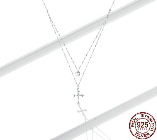 Pendant Necklace Clear Cross Sterling Silver