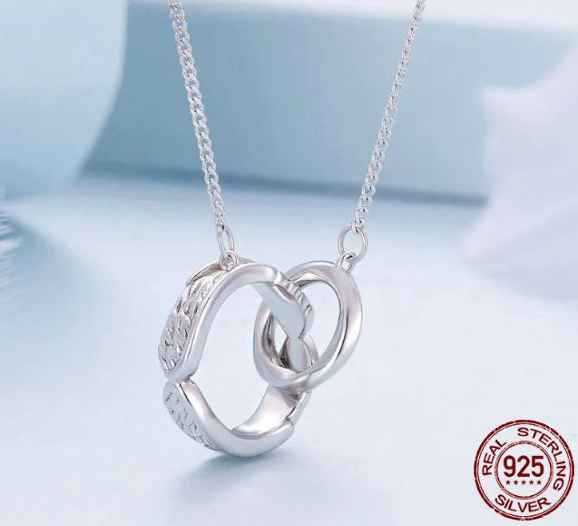 Necklace For Women Pendant Double Circle 925 Sterling Silver