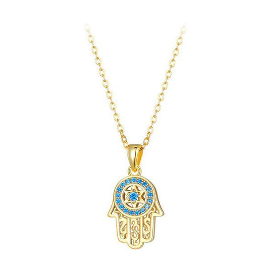 Gold Fatima Hand Necklace 925 Sterling Silver Pendant