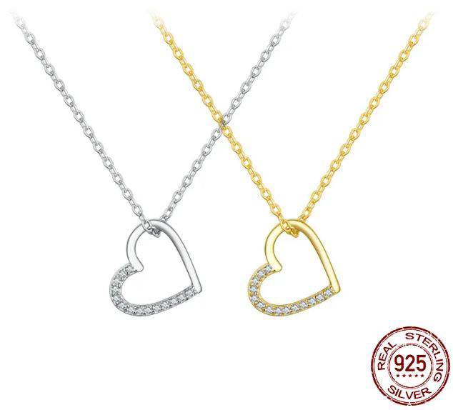 925 Sterling Silver Heart Necklace For Women Gold