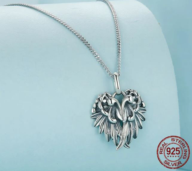 925 Sterling Silver Guardian Wings Necklace  Feather 