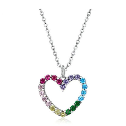 Sterling Silver rainbow heart Necklace