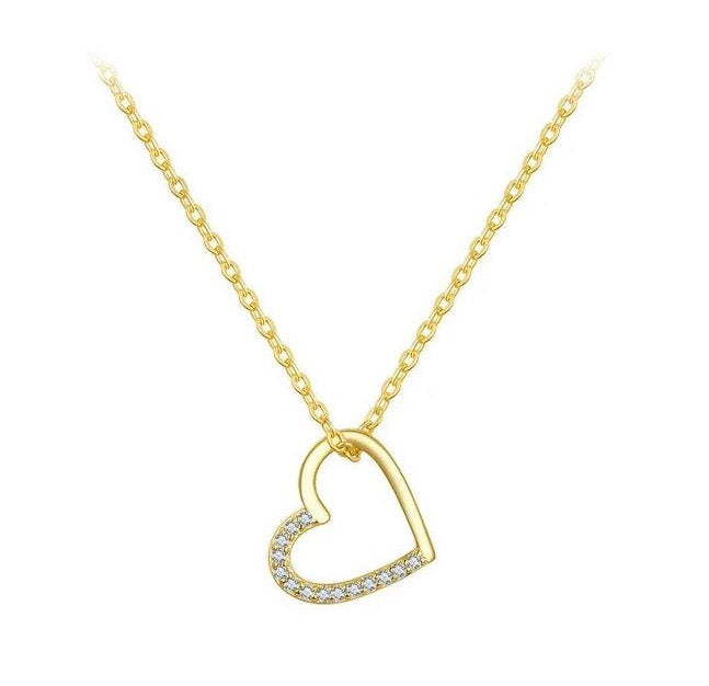 Gold Necklace 925 Sterling Silver Heart Pendant Love