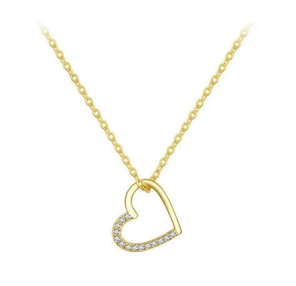 Gold heart pendant necklace with cubic zirconia sterling silver