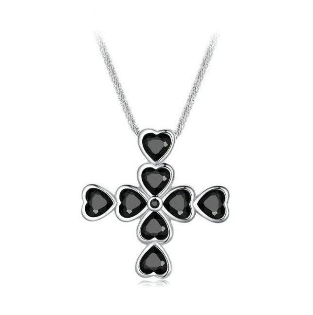 Black cross Necklace For Women Heart sterling silver