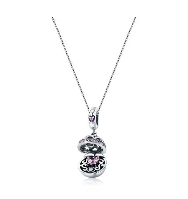 Heart Necklace Pendant Love Dangle Ball Pink