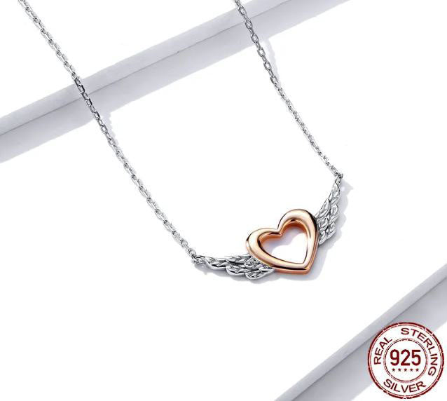 925 Sterling Silver Heart Necklace  Rose Gold