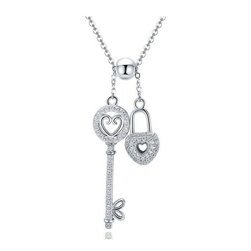 Sterling Silver Necklace For Women Key of Heart Lock Chain