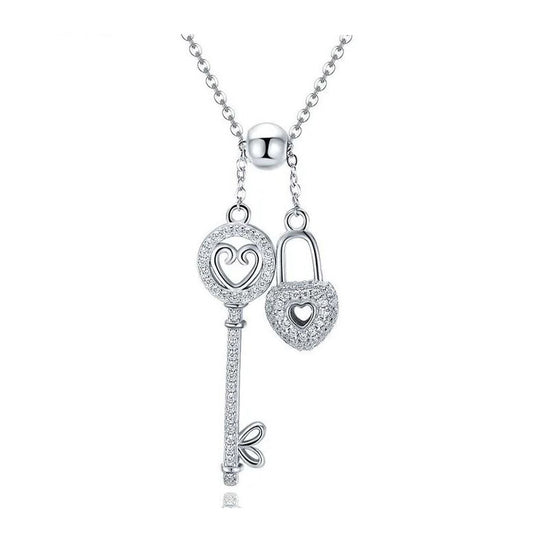 key and lock necklace heart pendant sterling silver Chain