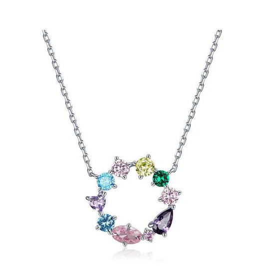 Sterling Silver wreath Necklace For Women multicolour Round