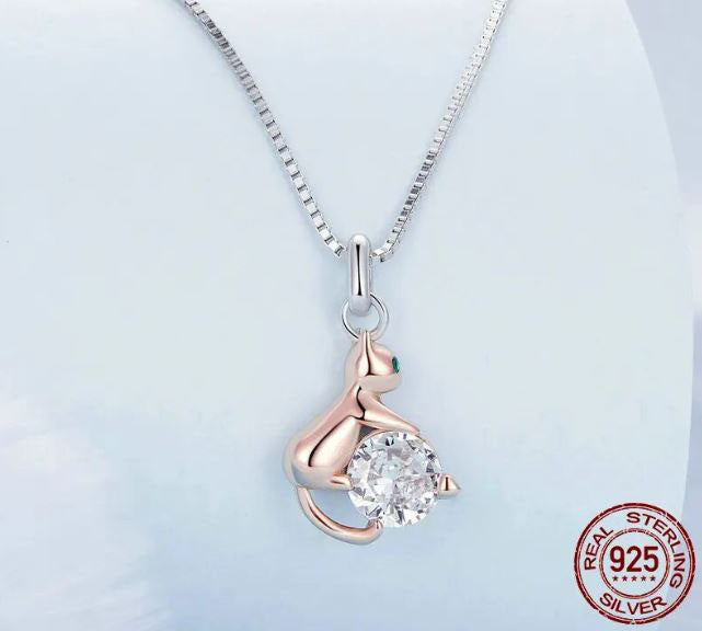 Cute Cat  Necklace Pendant Kitty Rose Gold