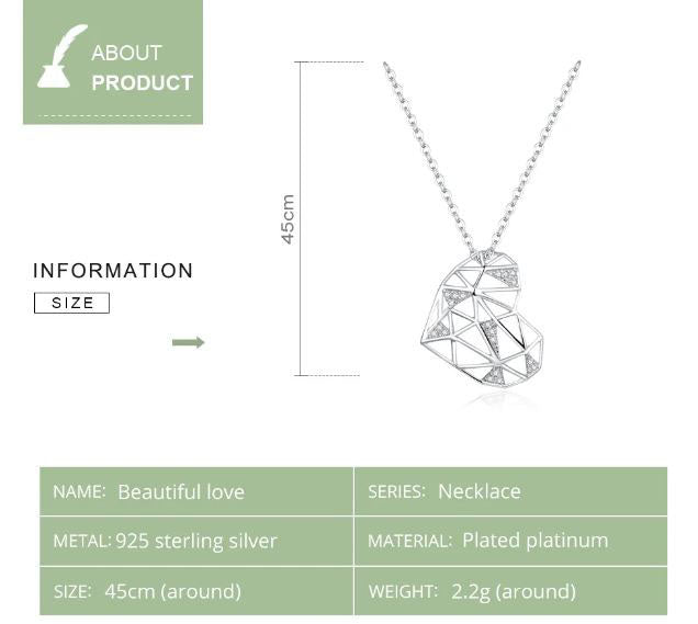 925 Sterling Silver Heart  Necklace For Women Clear