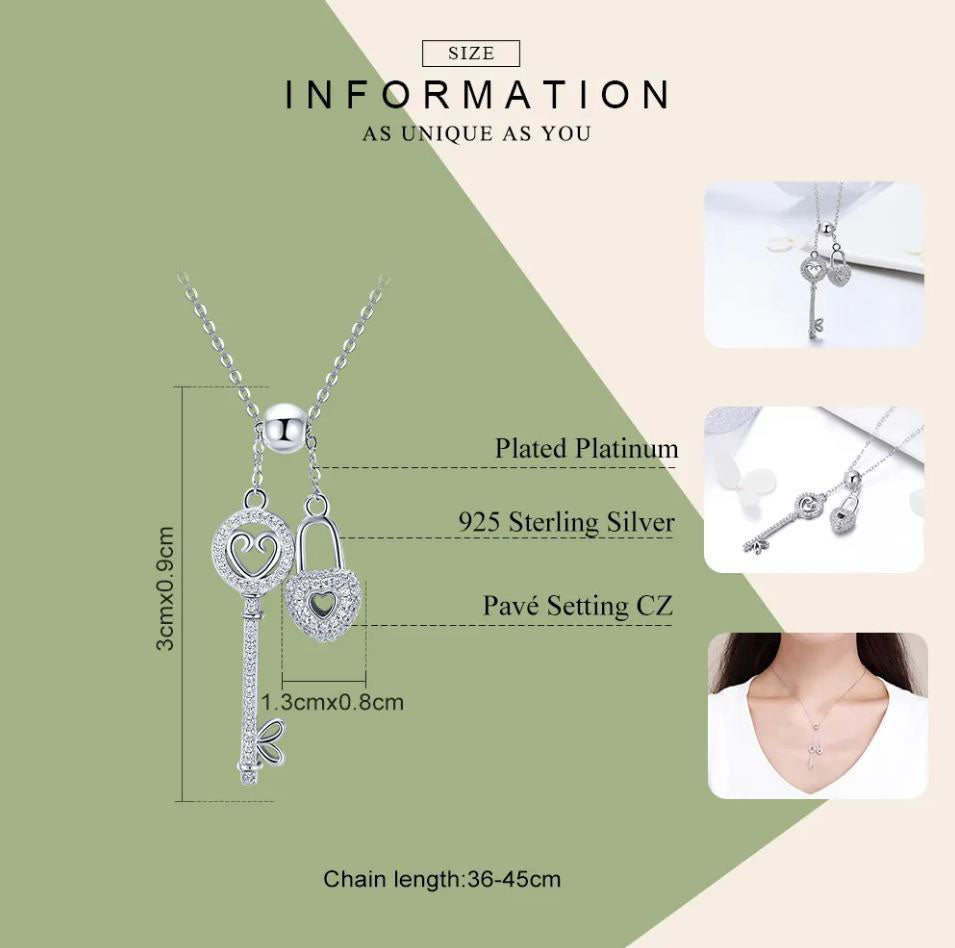 Key of Heart Necklace Pendant Lock Chain Clear