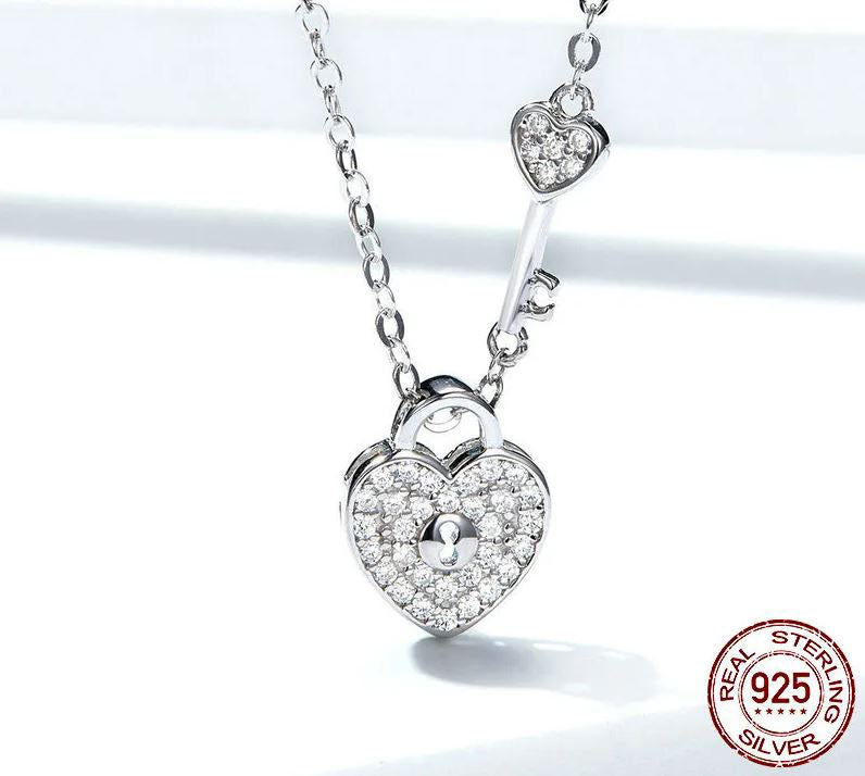 Lock & Key Necklace Pendant Love Heart Clear