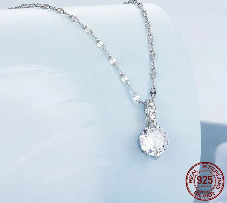 925 Sterling Silver Round Necklace Cubic Zirconia Clear