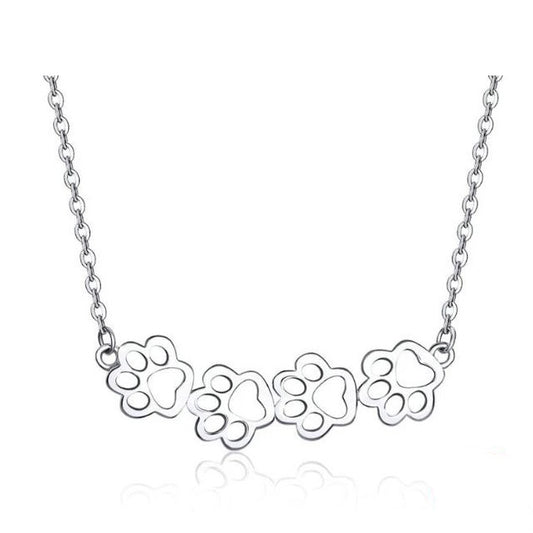 Sterling Silver paw print Necklace cat and dog paw pendant chain