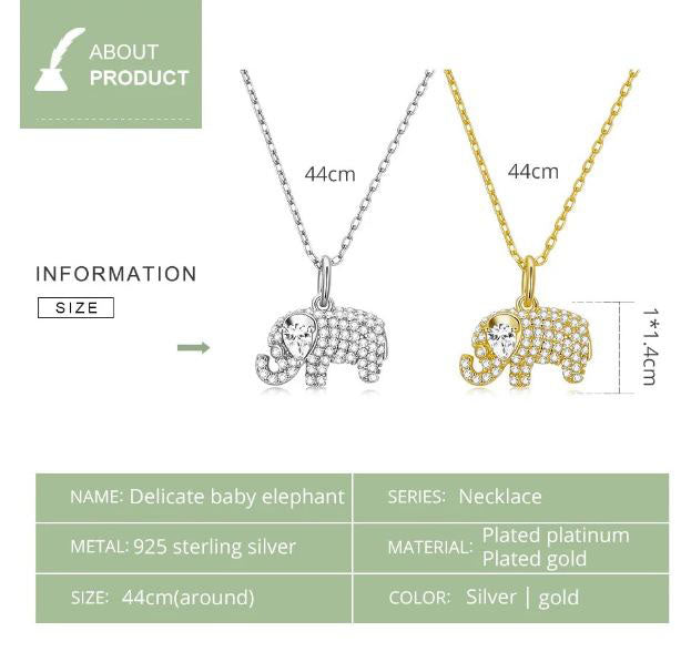Necklace For Women Pendant Baby Elephant 925 Sterling Silver