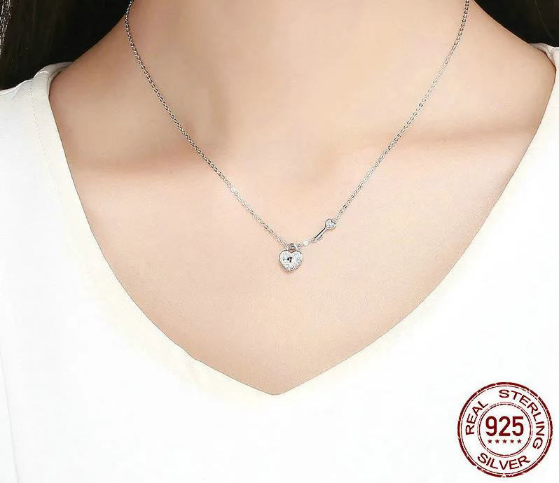 Necklace For Women Pendant Lock & Key 925 Sterling Silver