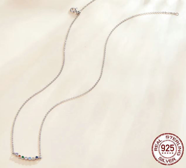925 Sterling Silver Twinkle Shiny Necklace Cubic Zirconia Colourful