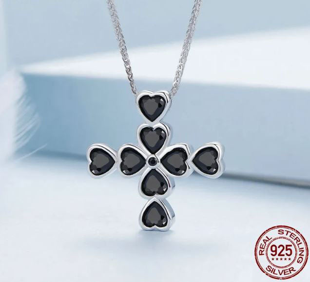Heart Necklace Pendant Cross Black