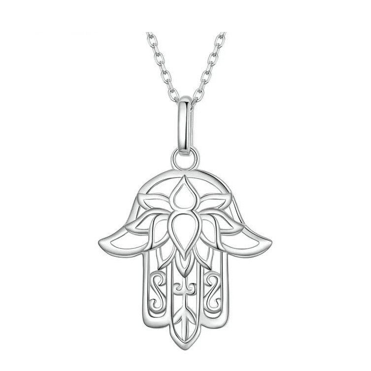 Guardian Fatima Hand flower necklace silver pendant