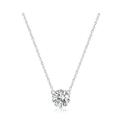 cubic zirconia necklace clear round pendant sterling silver