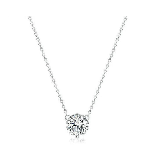 cubic zirconia necklace clear round pendant sterling silver