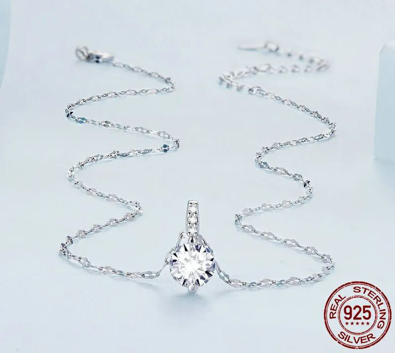 925 Sterling Silver Round Necklace For Women Clear