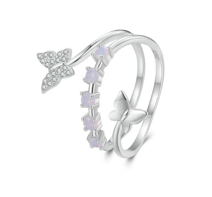 Dancing Butterfly Ring Opal Adjustable Clear
