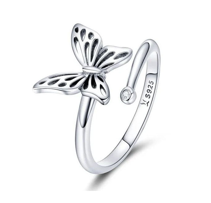Sterling Silver Butterfly Ring Open Adjustable