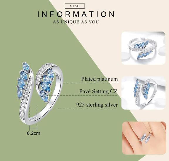 925 Sterling Silver Willows  Ring Cubic Zirconia Blue