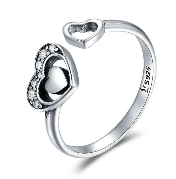 925 Sterling Silver Heart in Heart Ring For Women Clear