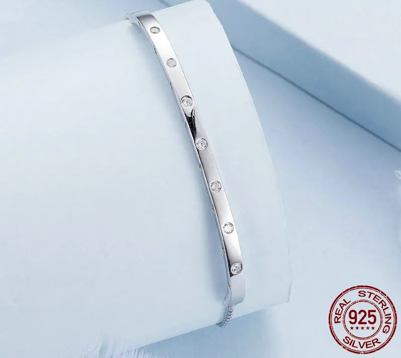925 Sterling Silver Bangle Bracelet Cubic Zirconia Clear
