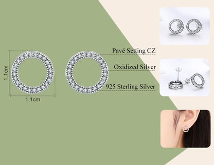 925 Sterling Silver Stud Earrings Cubic Zirconia Push Back