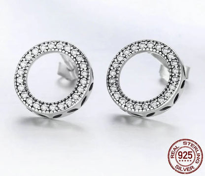 Pave Earrings Push Back Stud Sterling Silver