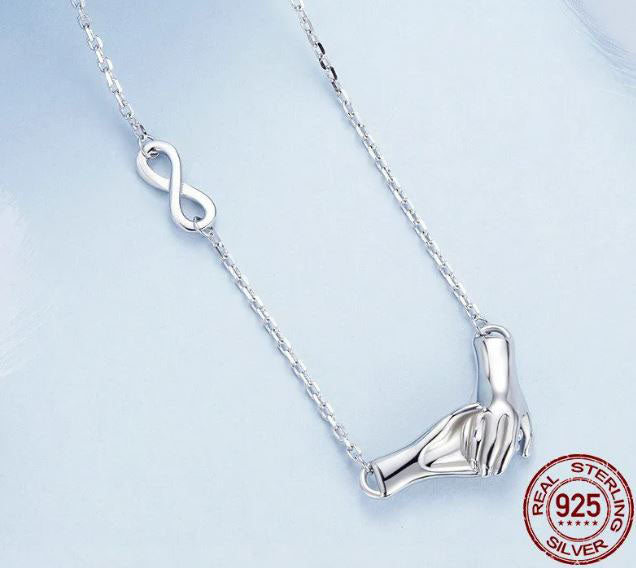 925 Sterling Silver Hand Necklace  Holding Hands