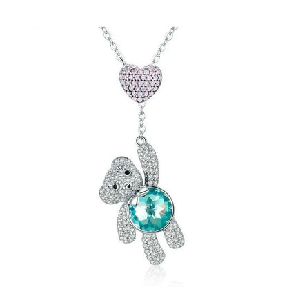 Sterling Silver Necklace For Women Cute Bear Heart